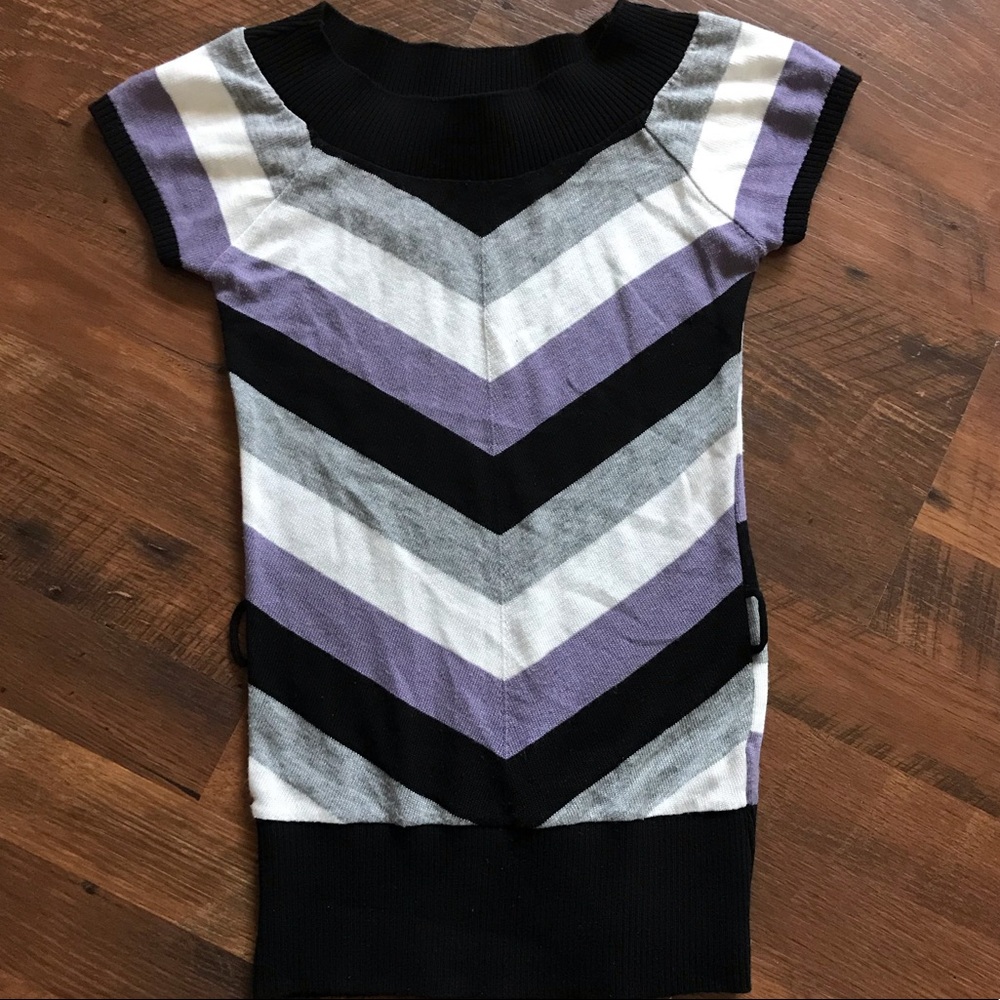 BCX Lavender Striped Short-Sleeve Sweater